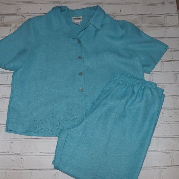 Aqua Blue Alfred Dunner button-down shirt and pants set 16/18P - Picture 7 of 7
